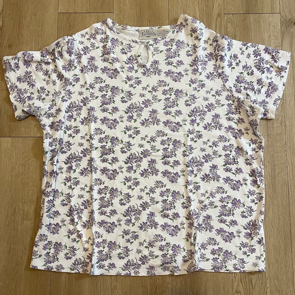 Basic Editions White Purple Boxy Relaxed Top